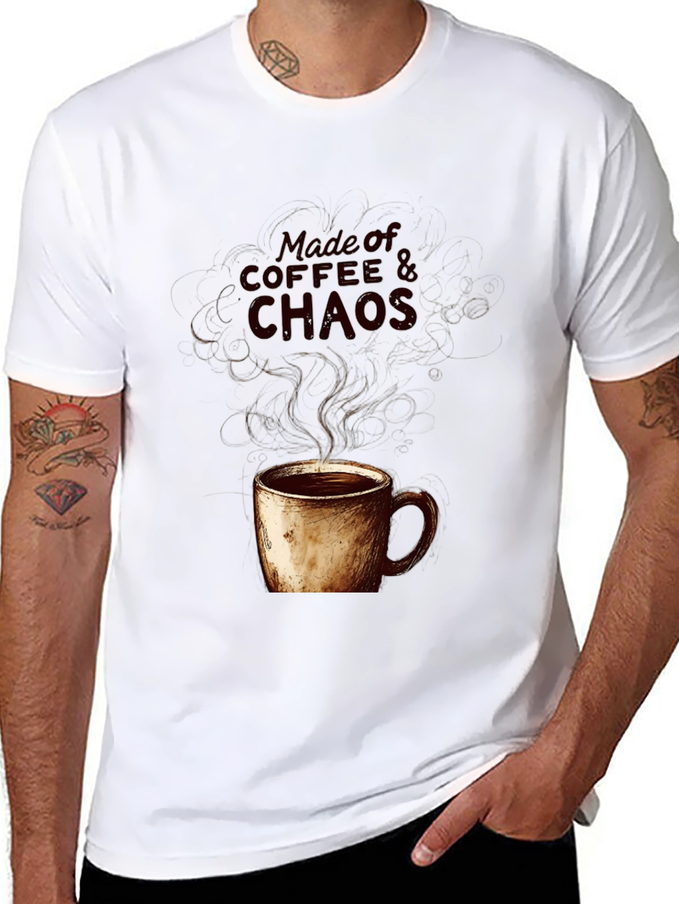 Coffee & Chaos Graphic Tee - Soft Black Cotton