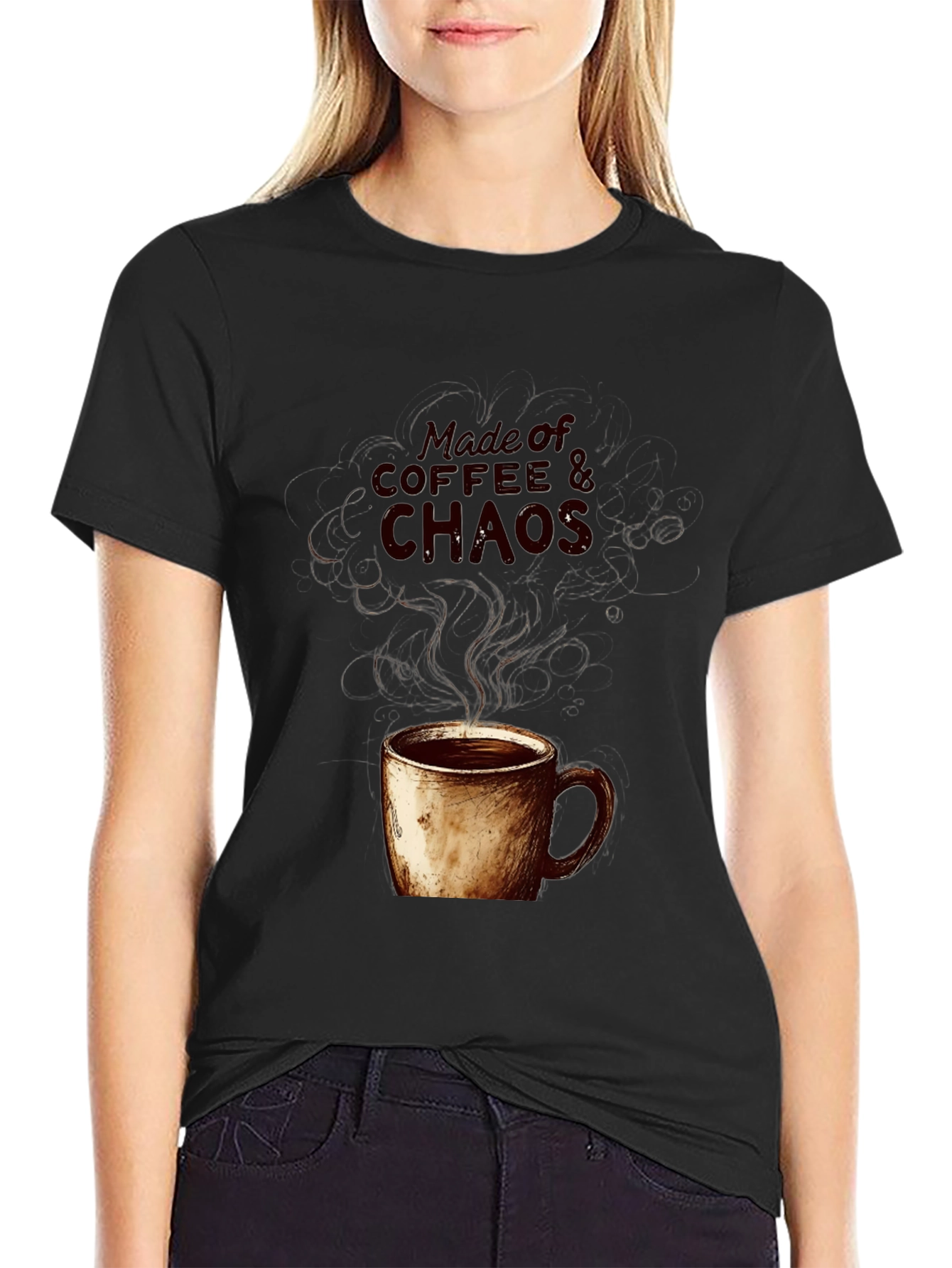 Coffee & Chaos Graphic Tee - Soft Black Cotton