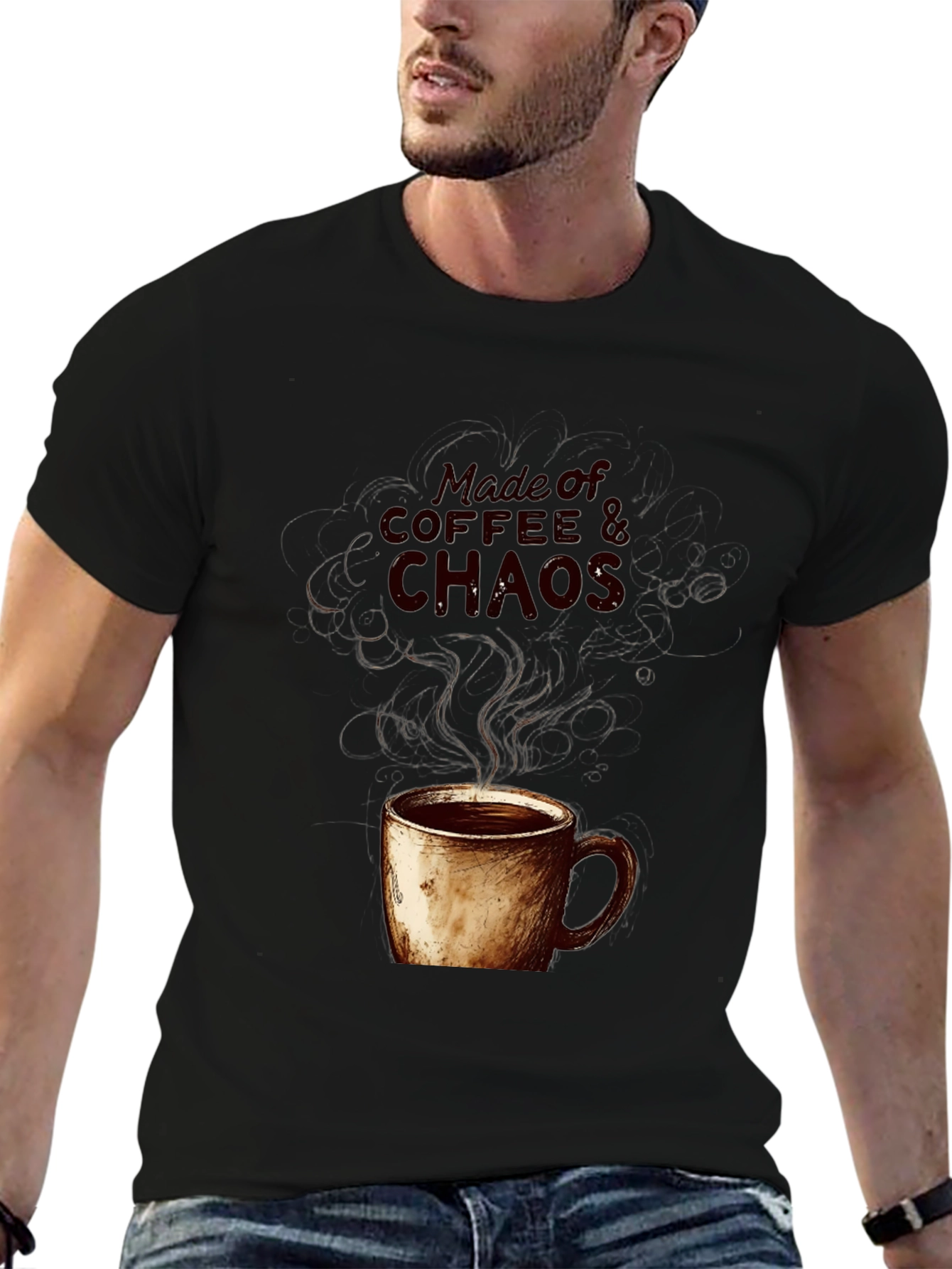 Coffee & Chaos Graphic Tee - Soft Black Cotton