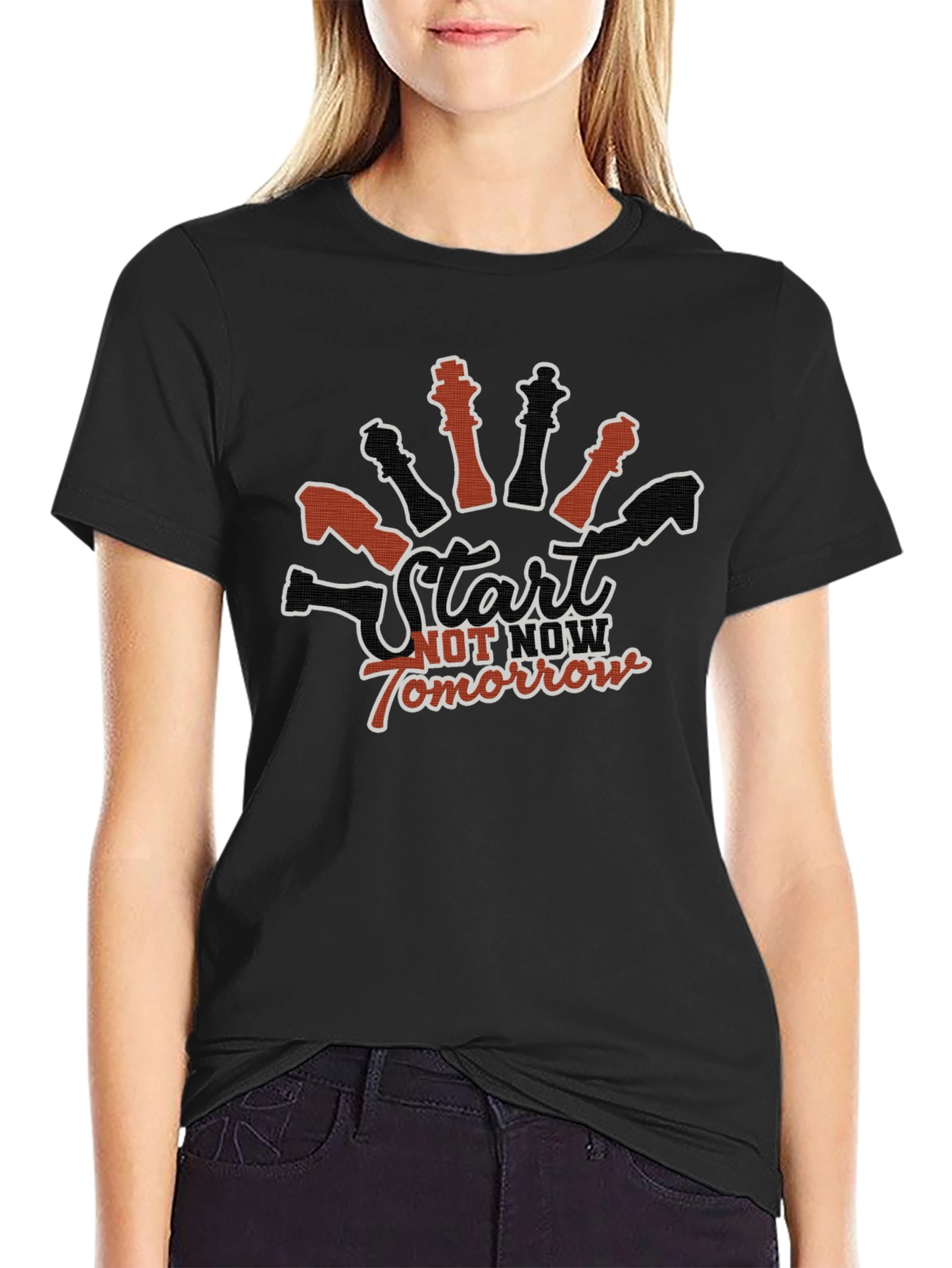 Start Now Chess Graphic Tee - Black Cotton T-Shirt