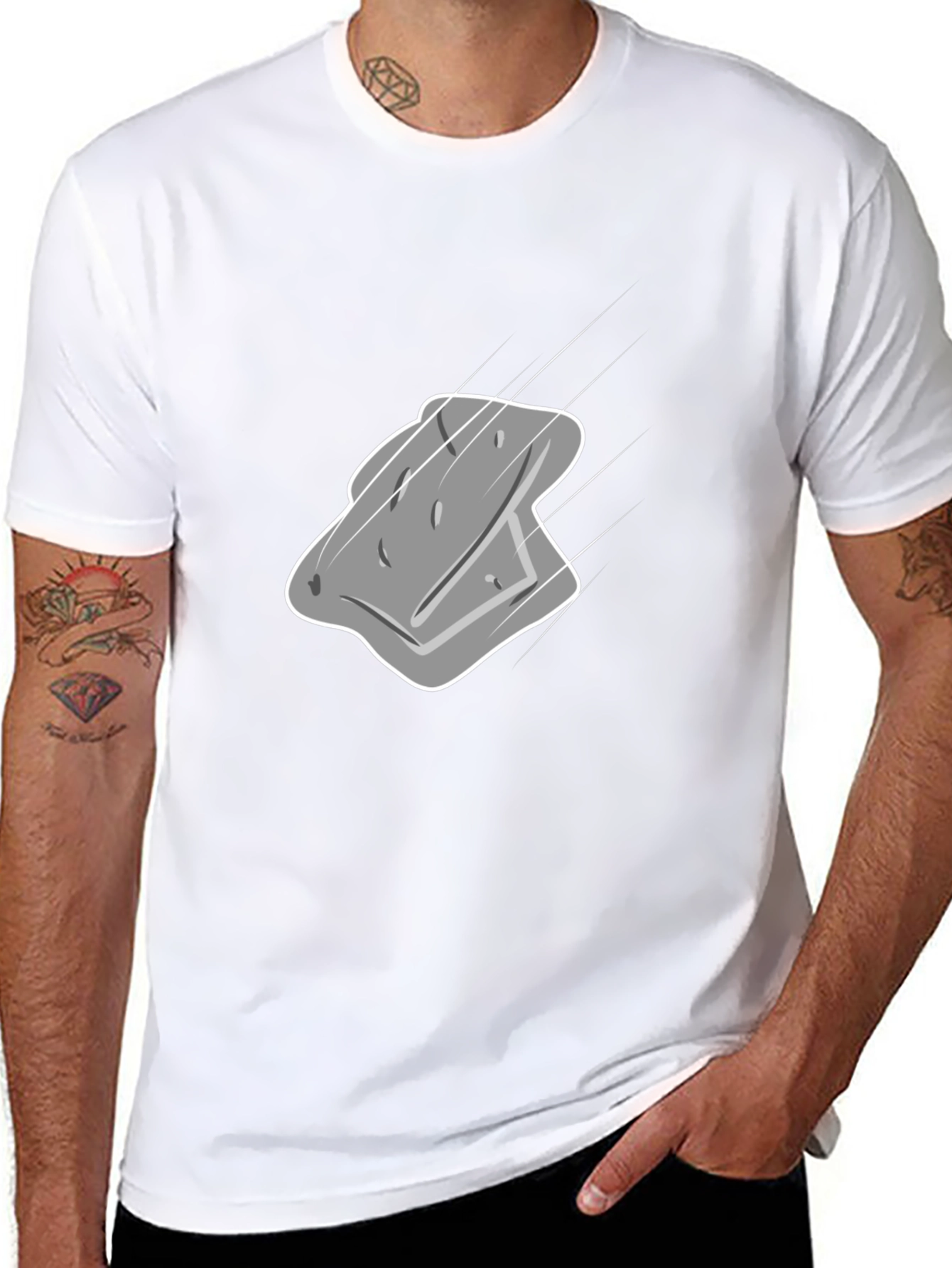 Mens Black T-Shirt with Gray Cartoon Sponge Design