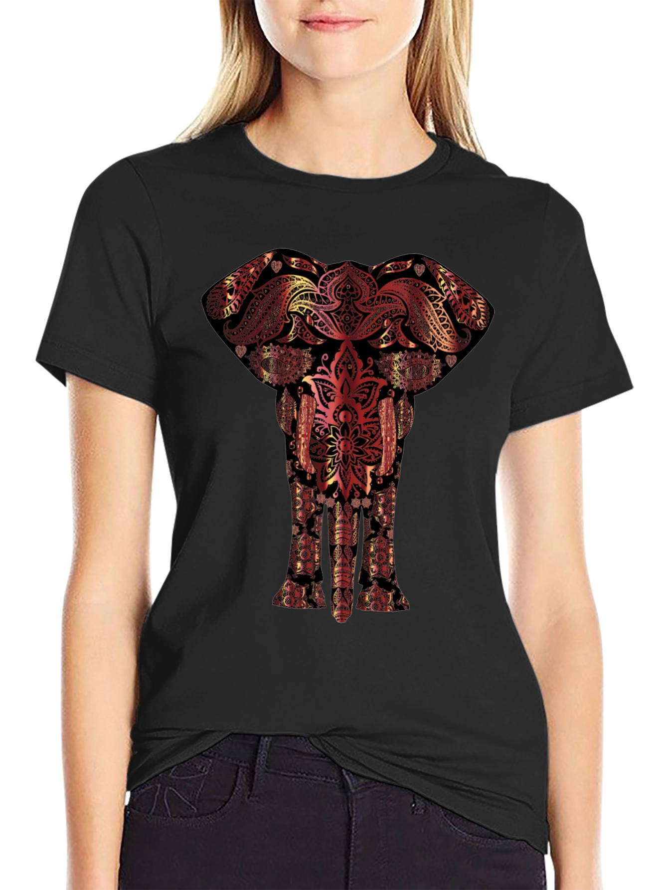 Elephant Mandala Graphic Tee - Artistic Black T-Shirt