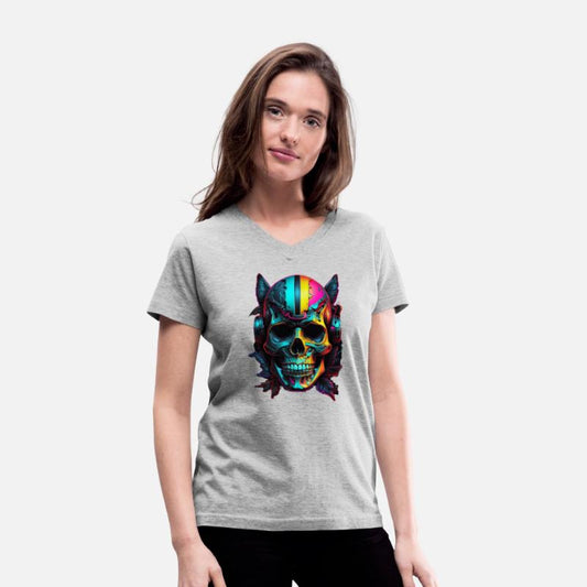 Black and Neon Skull Graphic T-Shirt - Edgy Goth