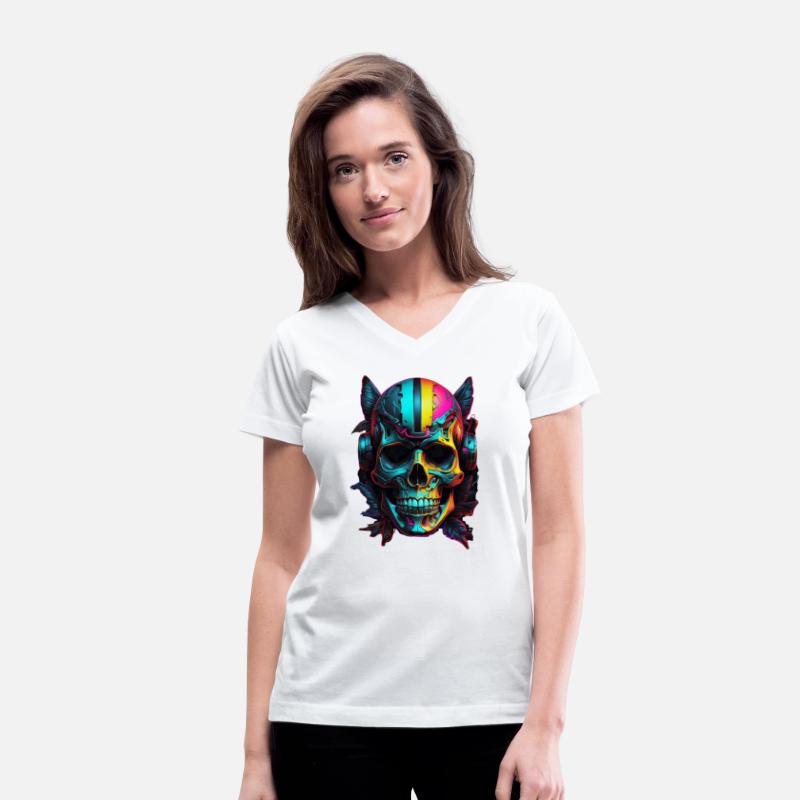 Black and Neon Skull Graphic T-Shirt - Edgy Goth