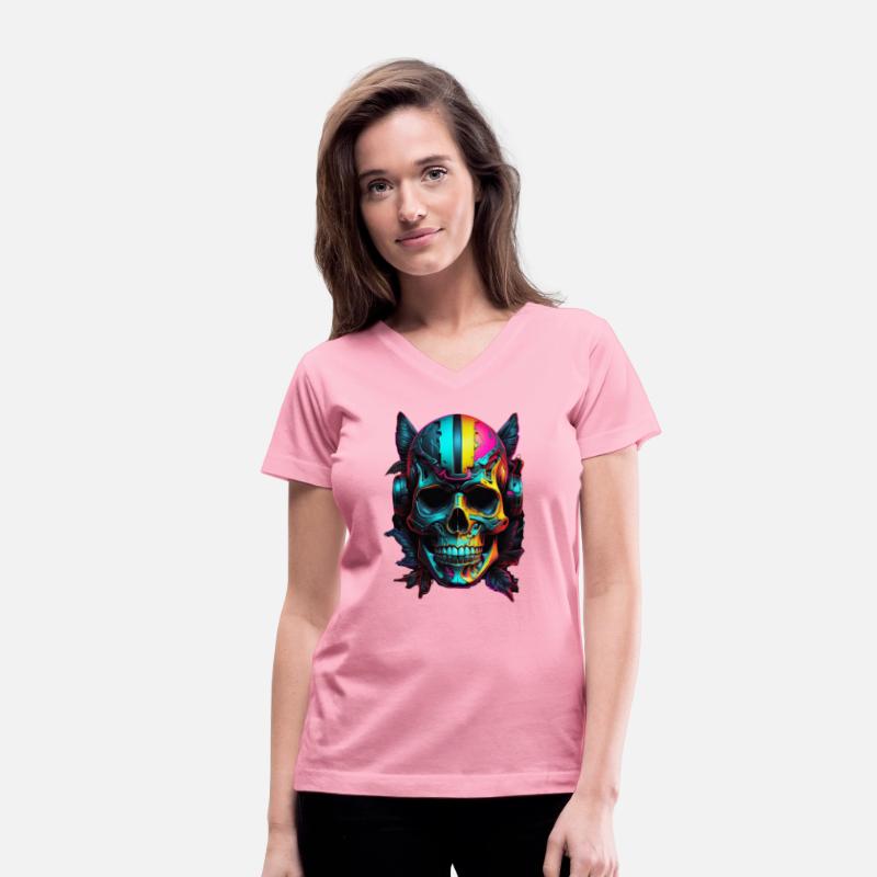 Black and Neon Skull Graphic T-Shirt - Edgy Goth