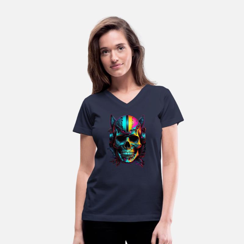 Black and Neon Skull Graphic T-Shirt - Edgy Goth