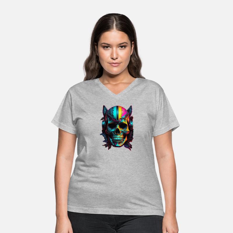 Black and Neon Skull Graphic T-Shirt - Edgy Goth