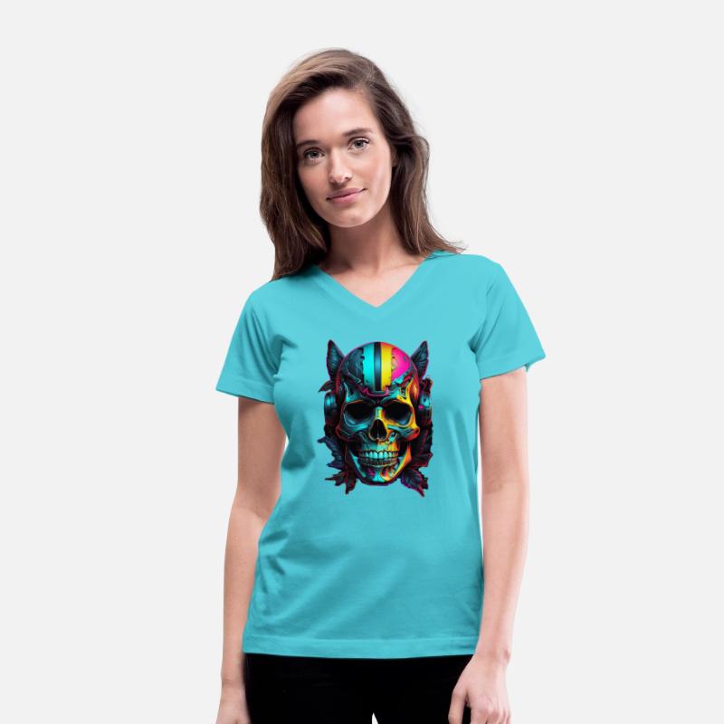 Black and Neon Skull Graphic T-Shirt - Edgy Goth