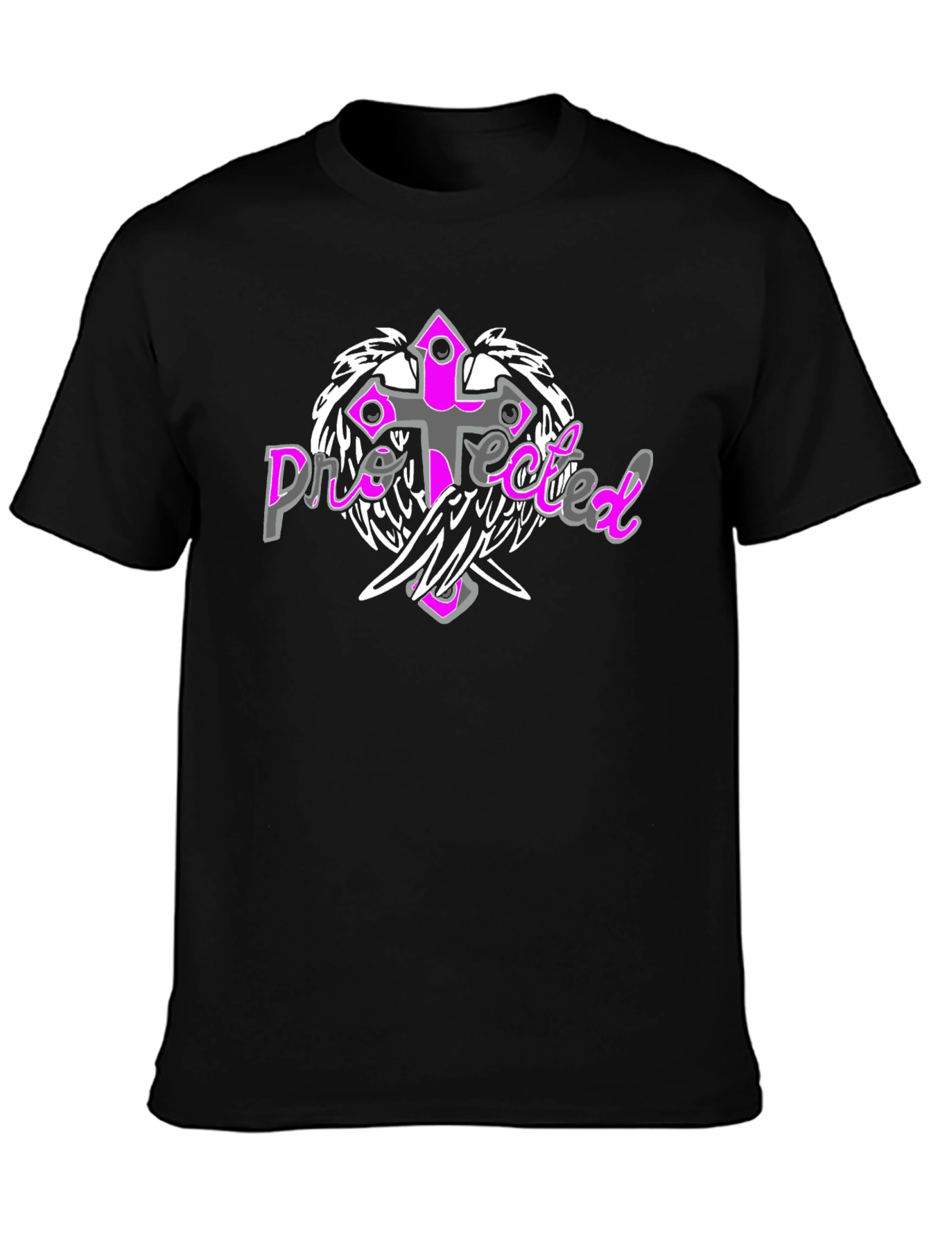 Protected Cross Graphic Tee - Stylish Black Shirt