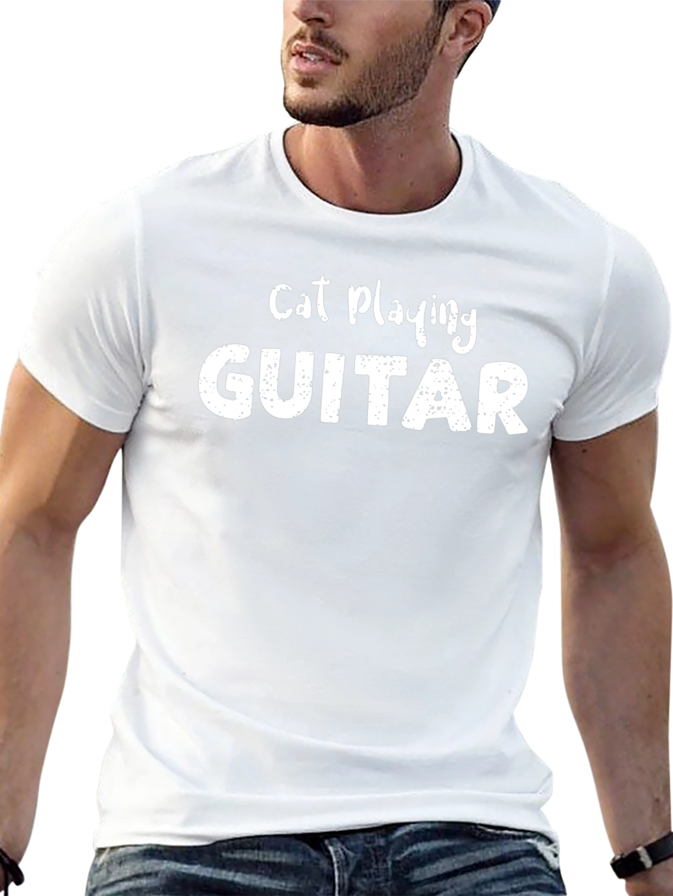 Cat Playing Guitar Graphic T-Shirt