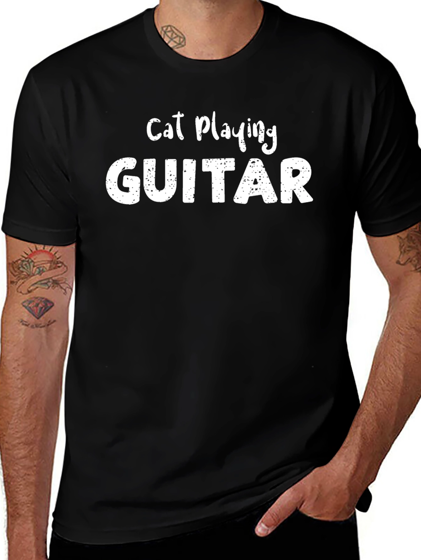 Cat Playing Guitar Graphic T-Shirt
