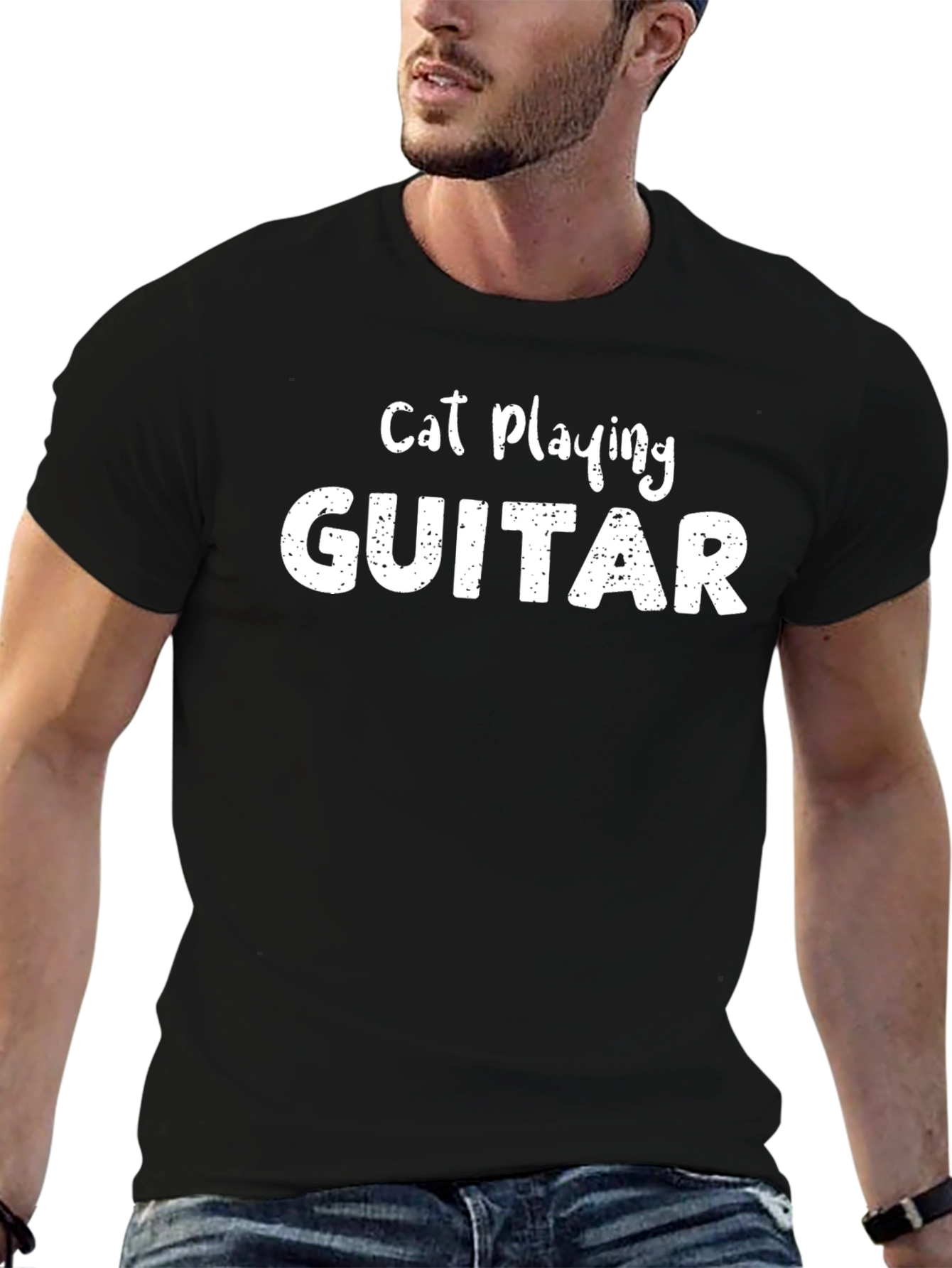 Cat Playing Guitar Graphic T-Shirt