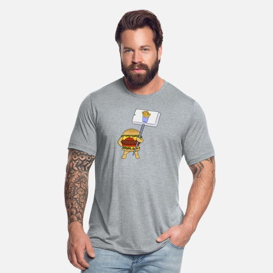 Burger protesting in favor of fries