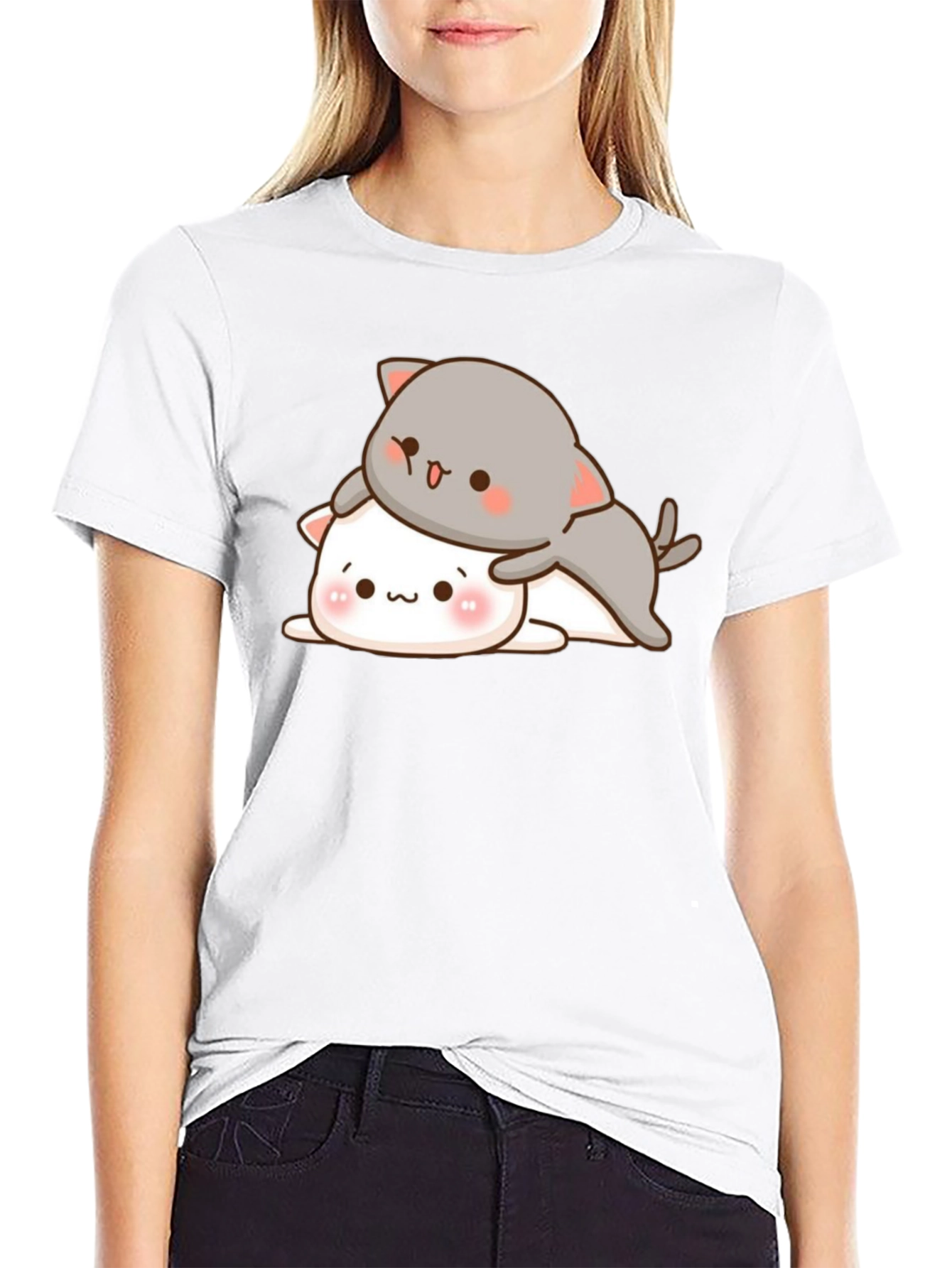 Cute Cats Stacked Black T-Shirt