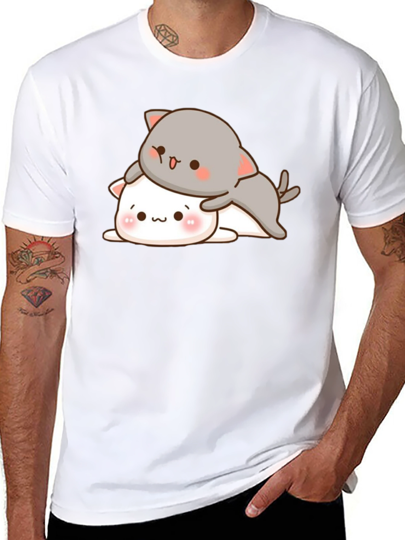 Cute Cats Stacked Black T-Shirt
