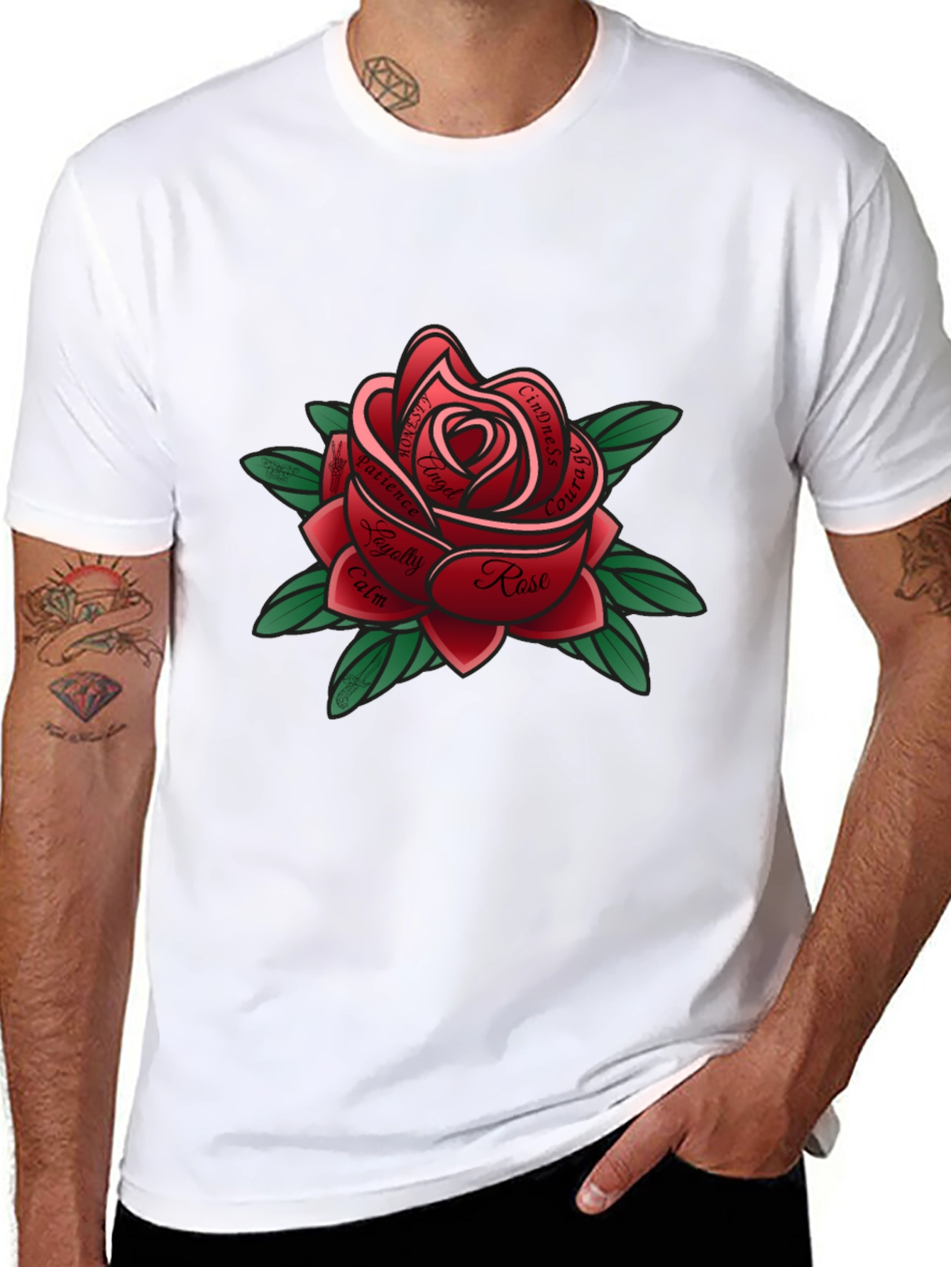 Rose Tattoo Style Graphic Tee - Black