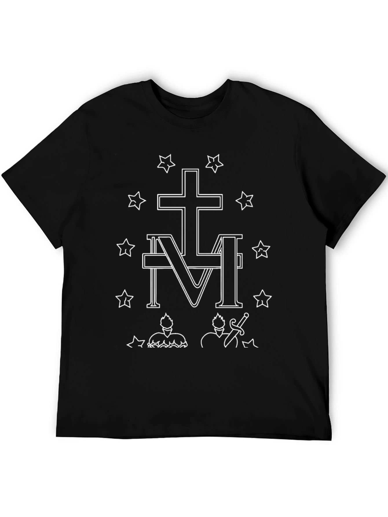 Black T-Shirt with Religious Graphic Design