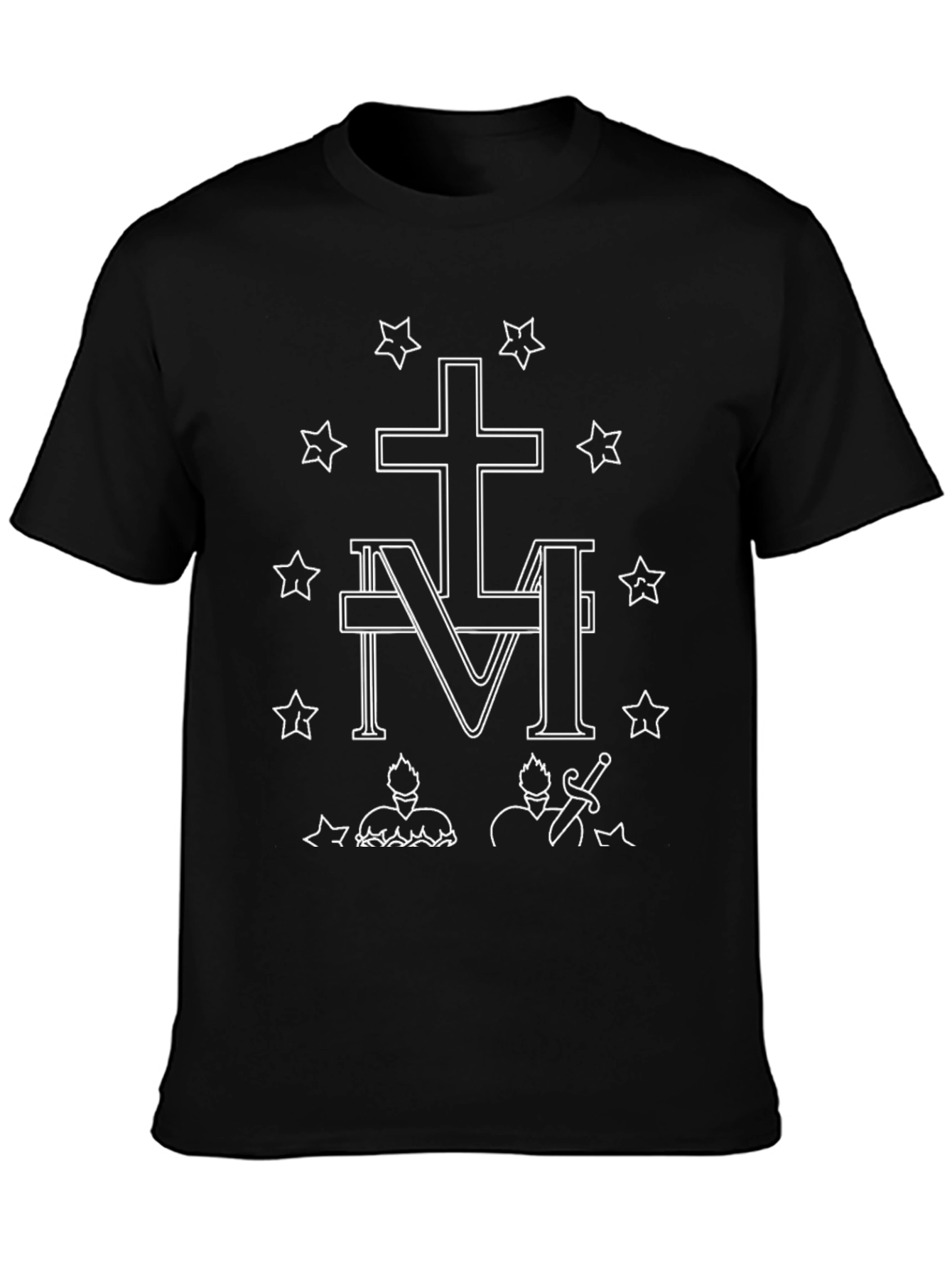 Black T-Shirt with Religious Graphic Design