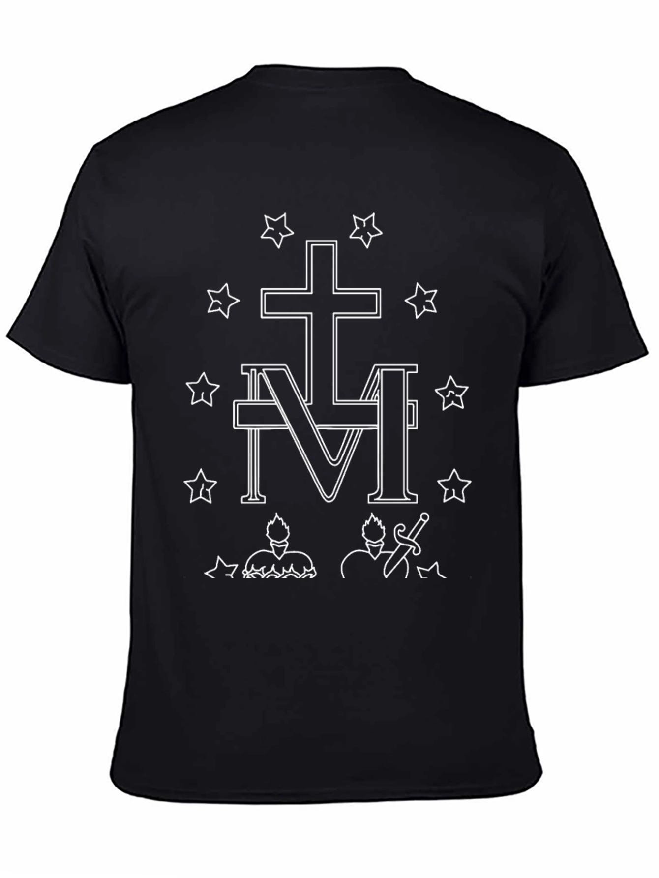 Black T-Shirt with Religious Graphic Design