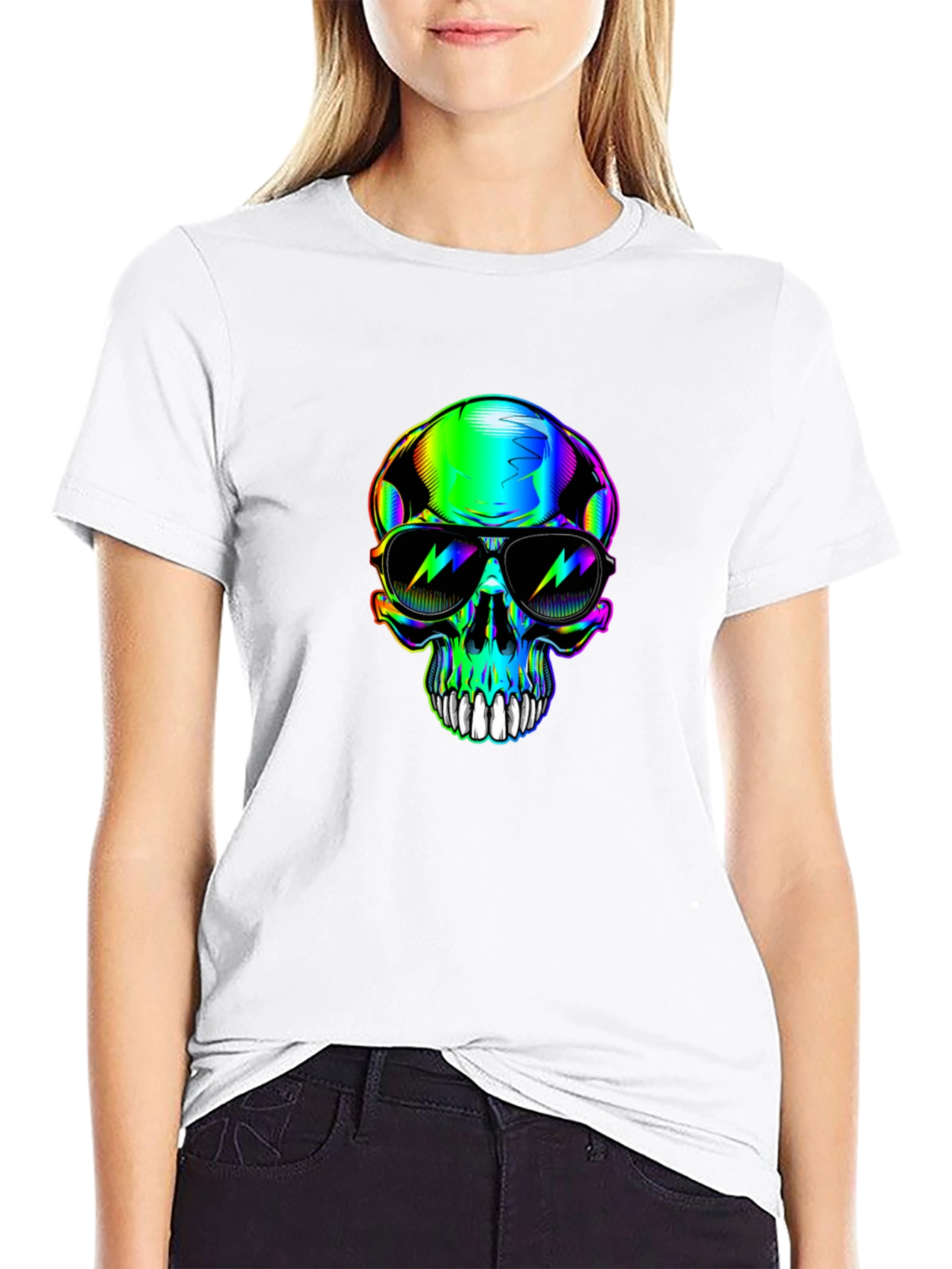 Rainbow Skull Sunglasses Graphic Black T-Shirt