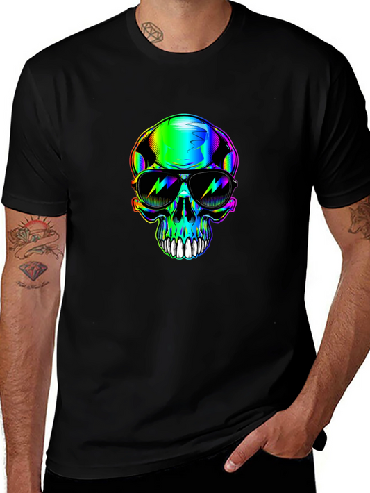 Rainbow Skull Sunglasses Graphic Black T-Shirt