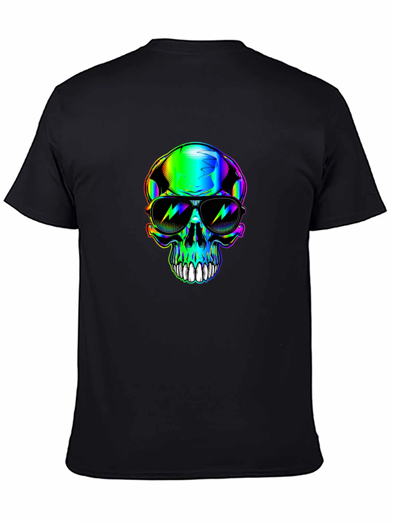 Rainbow Skull Sunglasses Graphic Black T-Shirt