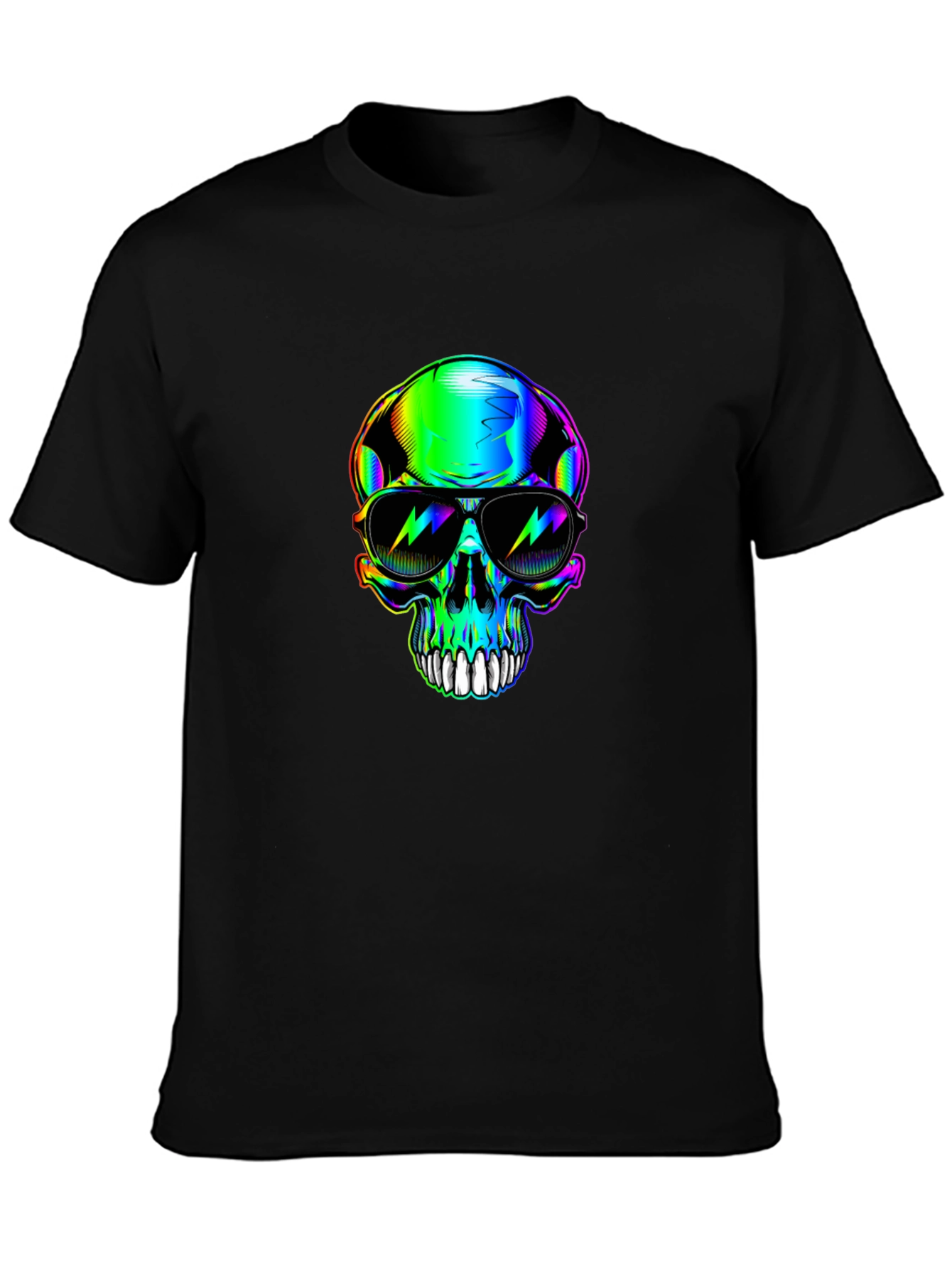 Rainbow Skull Sunglasses Graphic Black T-Shirt