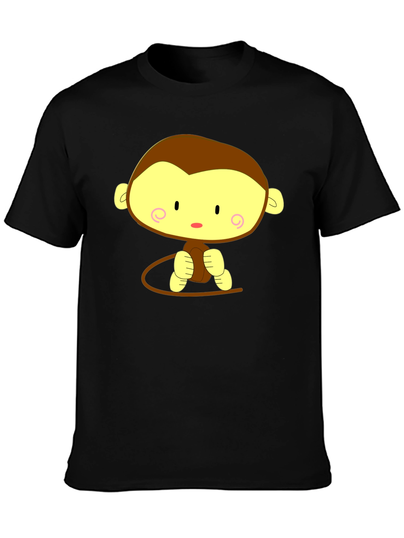 Cute Cartoon Monkey Graphic Tee - Unisex Black T-Shirt