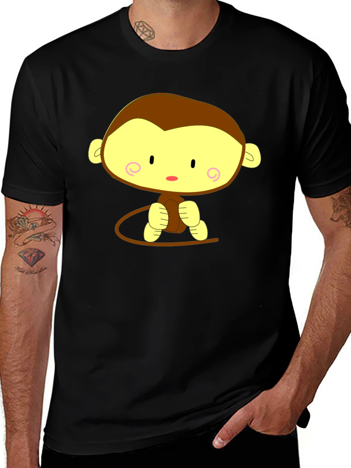 Cute Cartoon Monkey Graphic Tee - Unisex Black T-Shirt