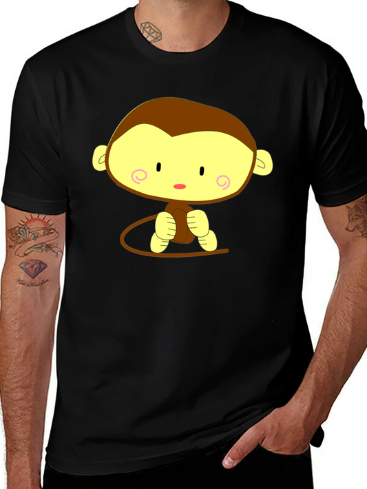 Cute Cartoon Monkey Graphic Tee - Unisex Black T-Shirt