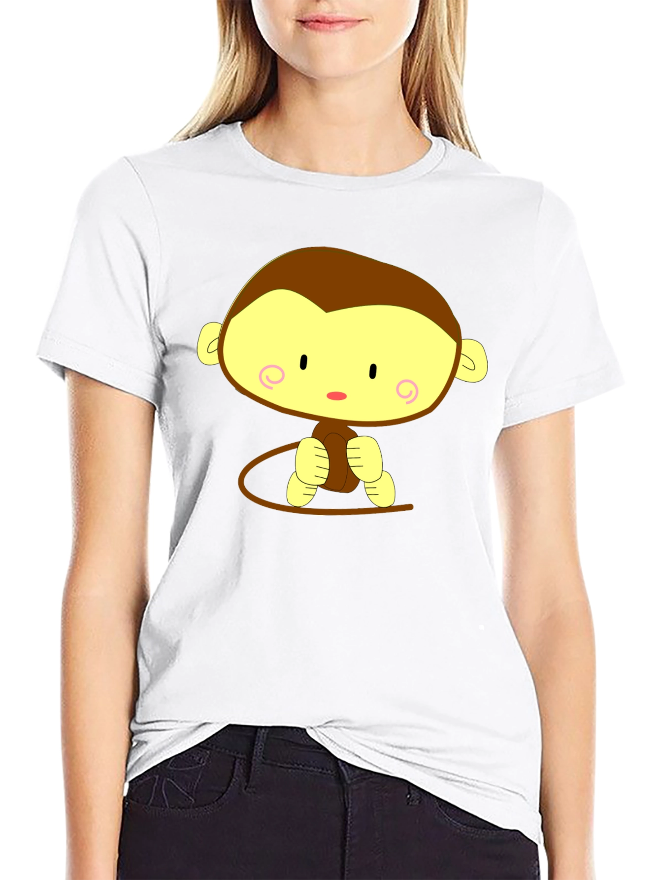 Cute Cartoon Monkey Graphic Tee - Unisex Black T-Shirt