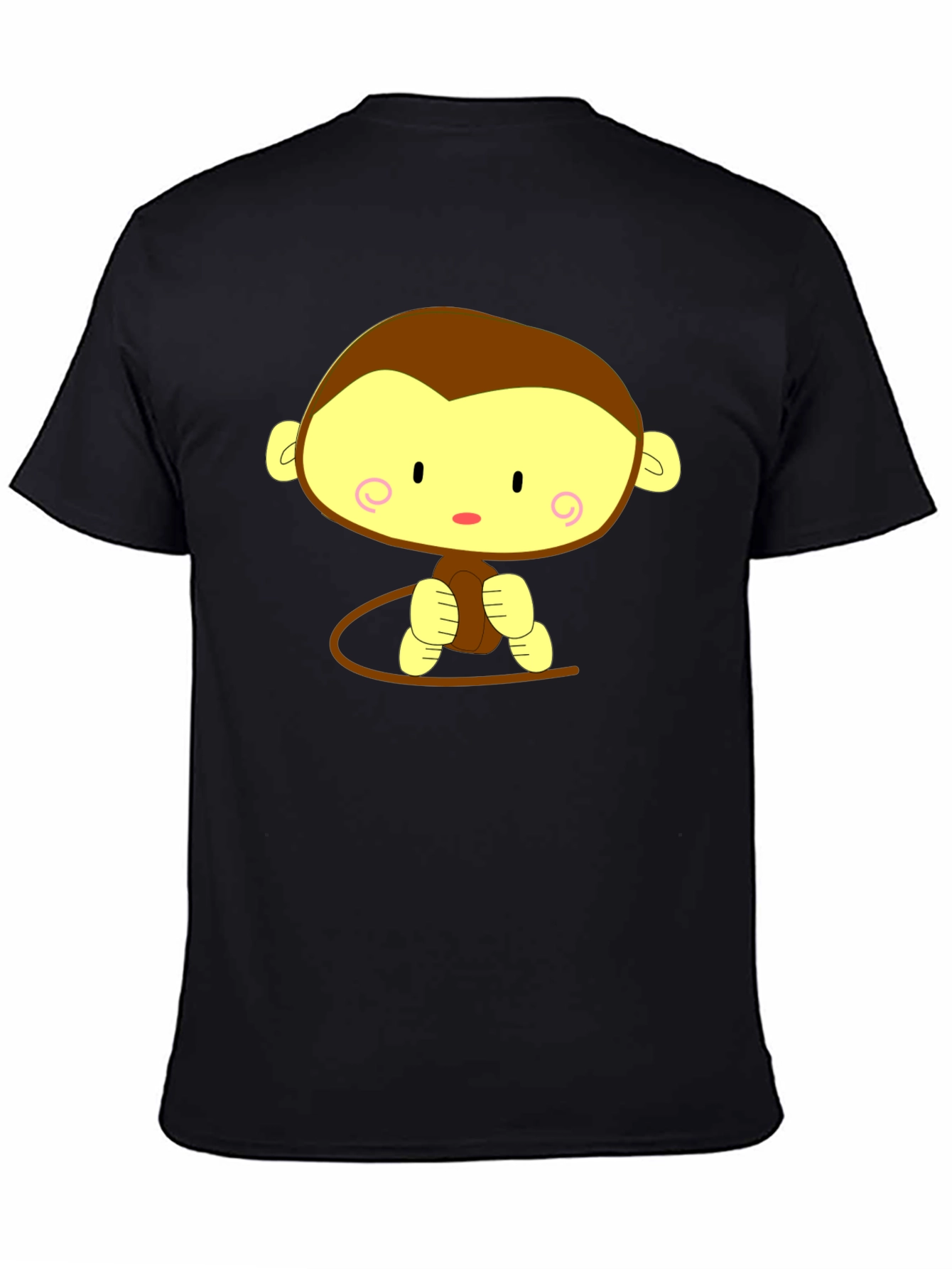 Cute Cartoon Monkey Graphic Tee - Unisex Black T-Shirt