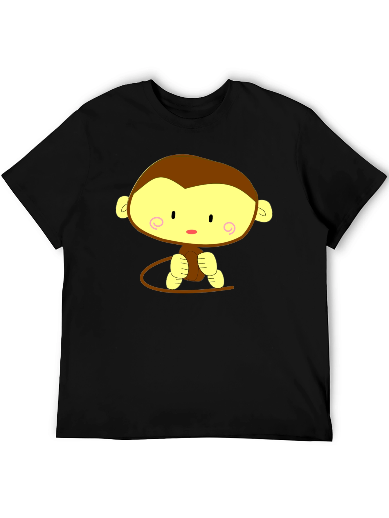 Cute Cartoon Monkey Graphic Tee - Unisex Black T-Shirt