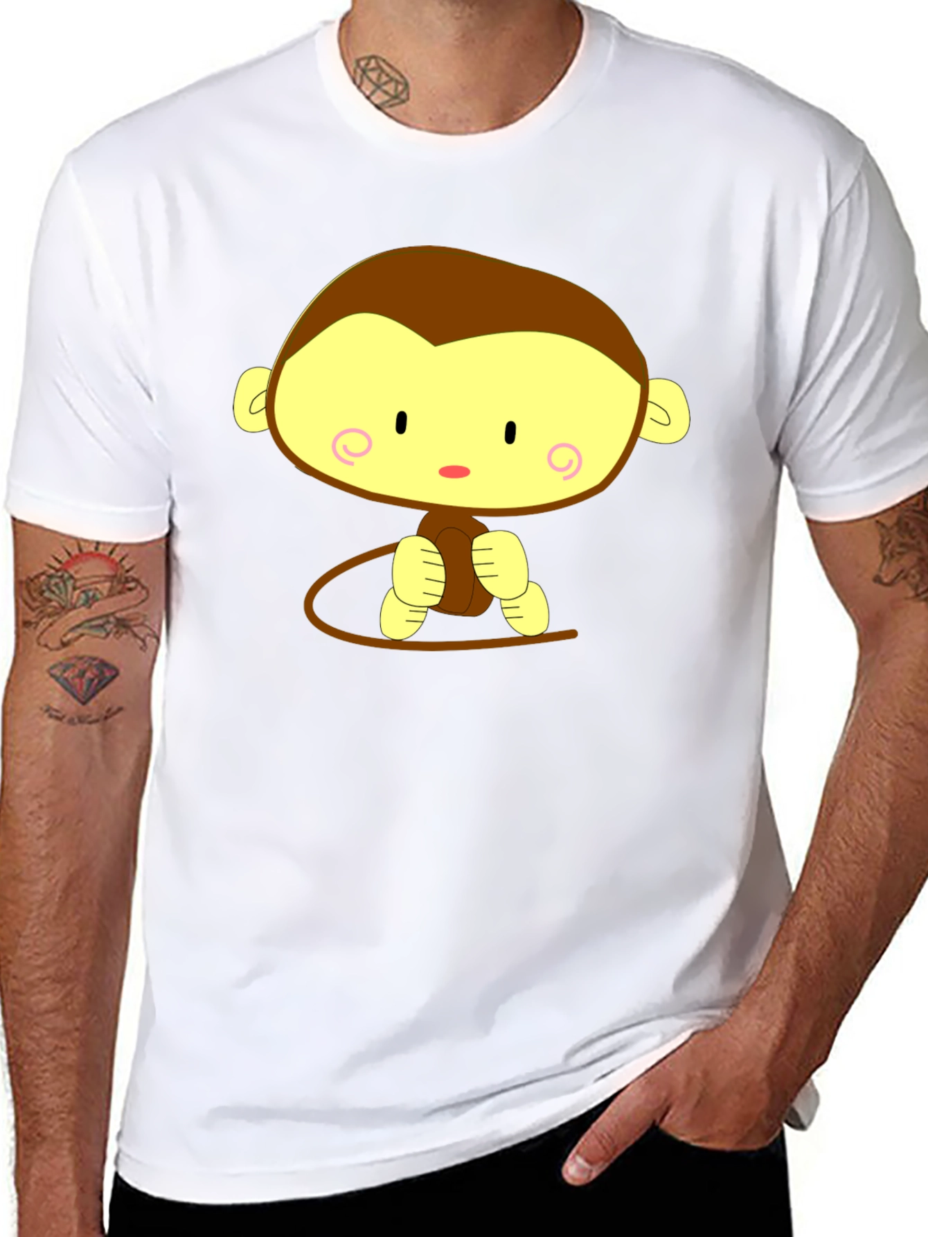 Cute Cartoon Monkey Graphic Tee - Unisex Black T-Shirt