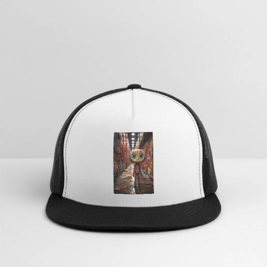 Cartoon Alley: Plastic Figure Amidst Vibrant Graff