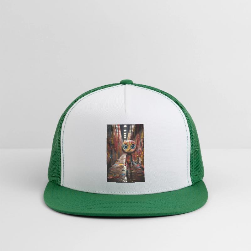 Cartoon Alley: Plastic Figure Amidst Vibrant Graff