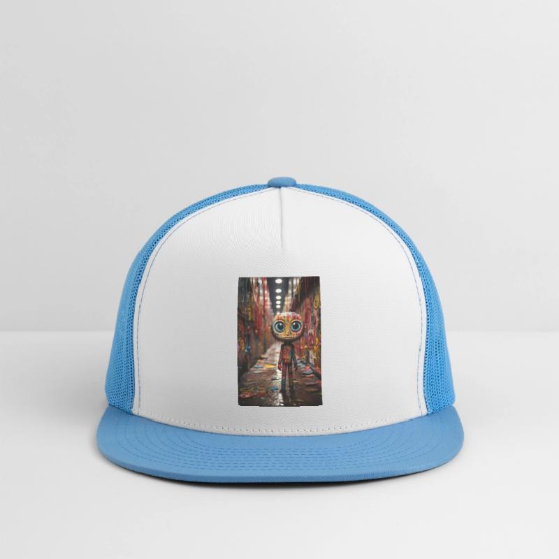 Cartoon Alley: Plastic Figure Amidst Vibrant Graff