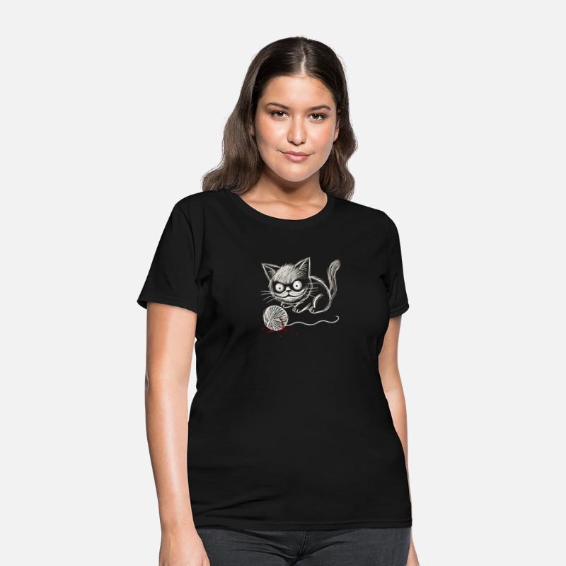 Cat with Yarn Dark Humor Creepy Funny Design