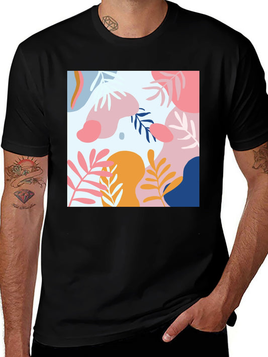 Abstract Floral Graphic Tee - Stylish Mens Black T-Shirt