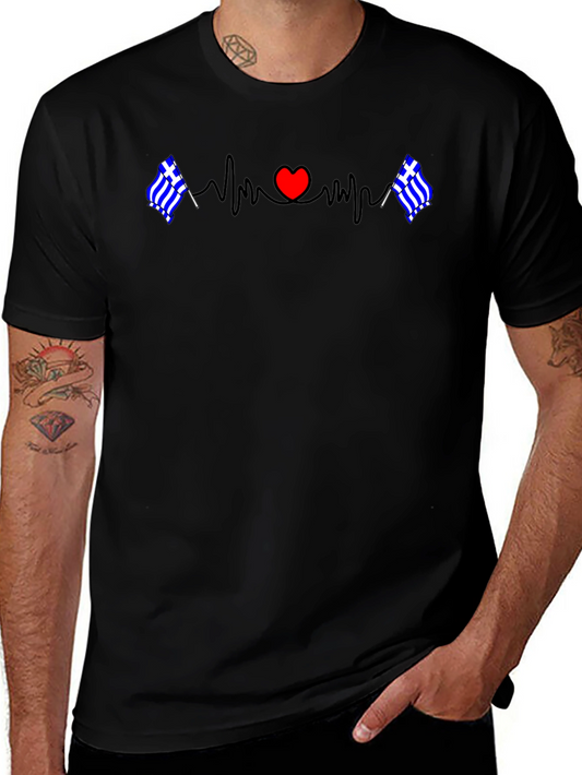 Greek Flag Heartbeat T-Shirt - Show Your Love for Greece!
