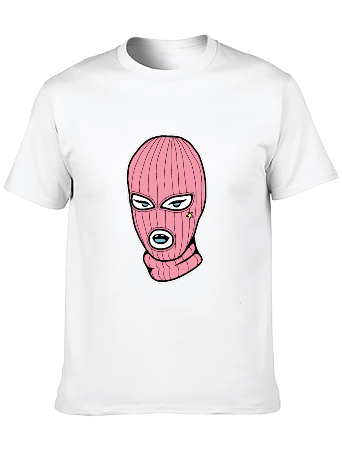 Black Tee with Pink Ski Mask Graphic