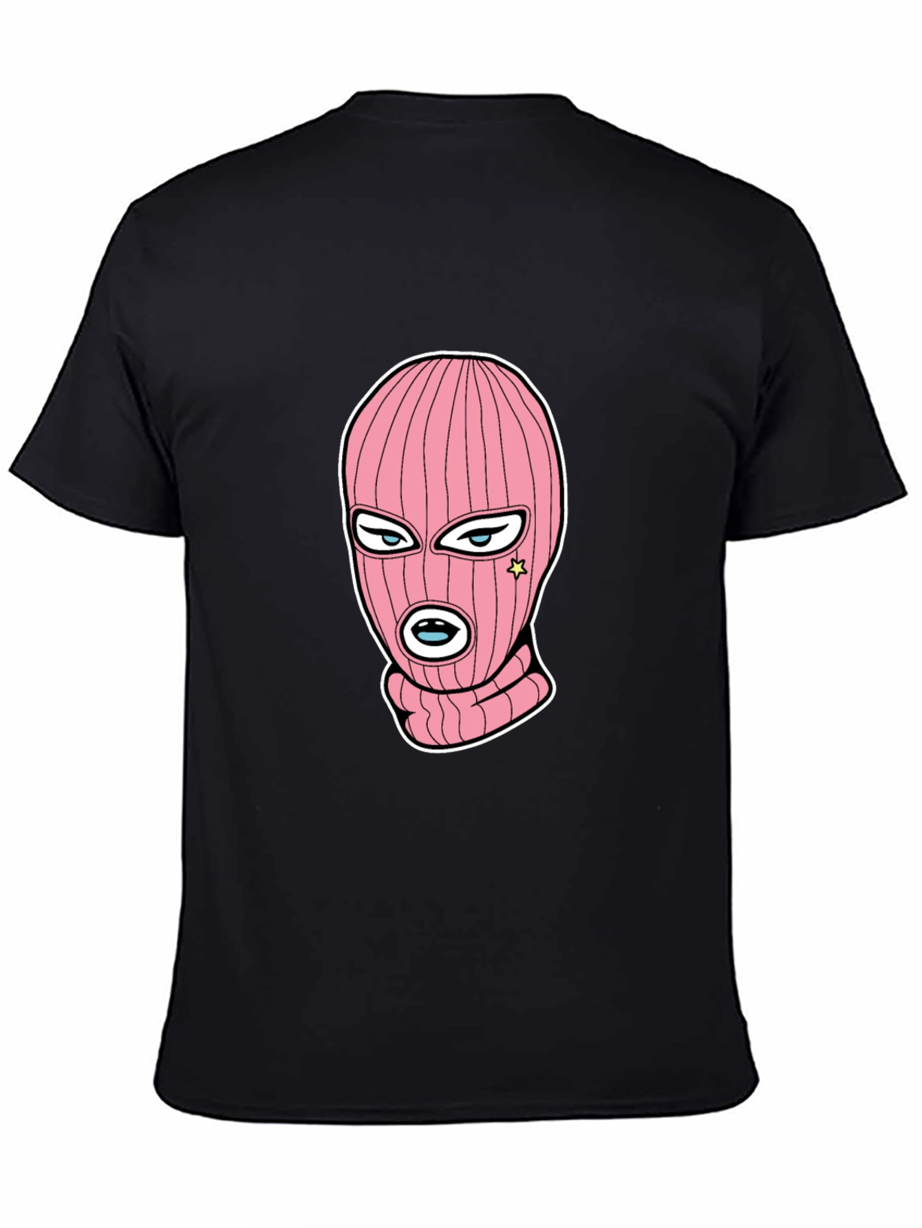 Black Tee with Pink Ski Mask Graphic