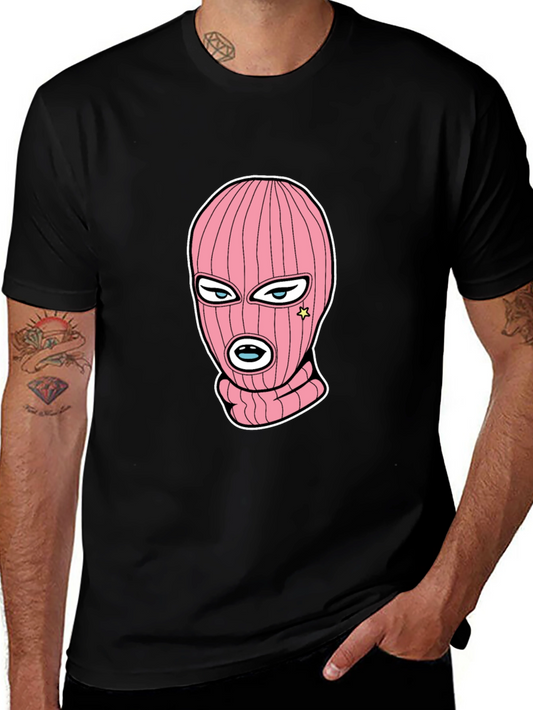 Black Tee with Pink Ski Mask Graphic
