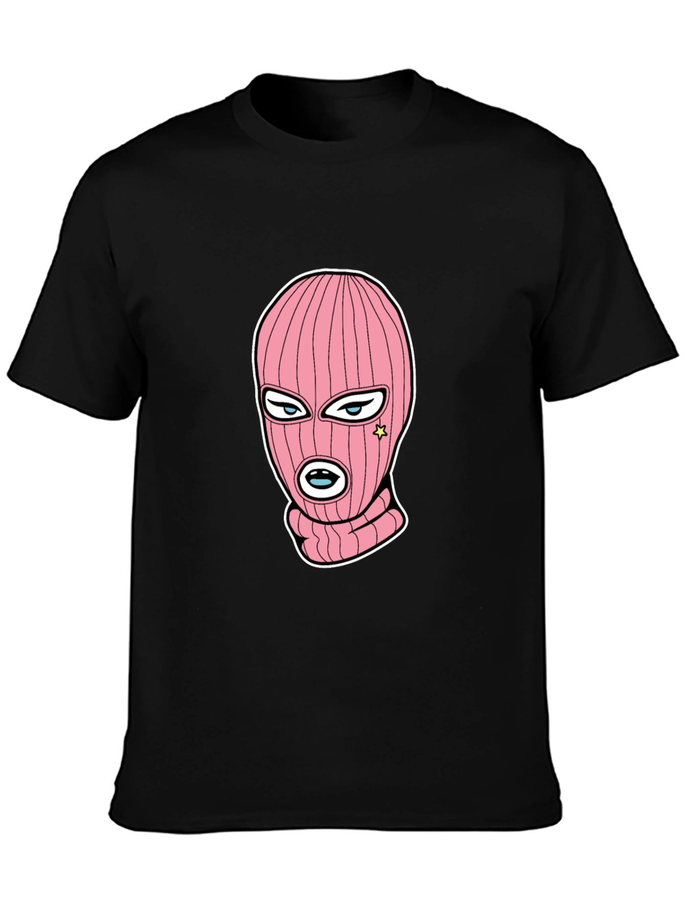 Black Tee with Pink Ski Mask Graphic