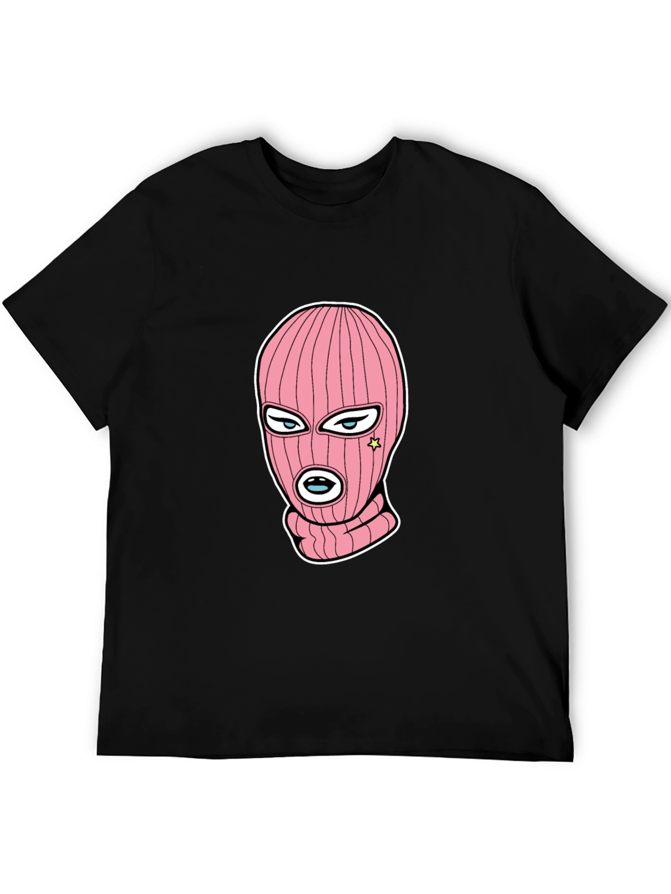 Black Tee with Pink Ski Mask Graphic