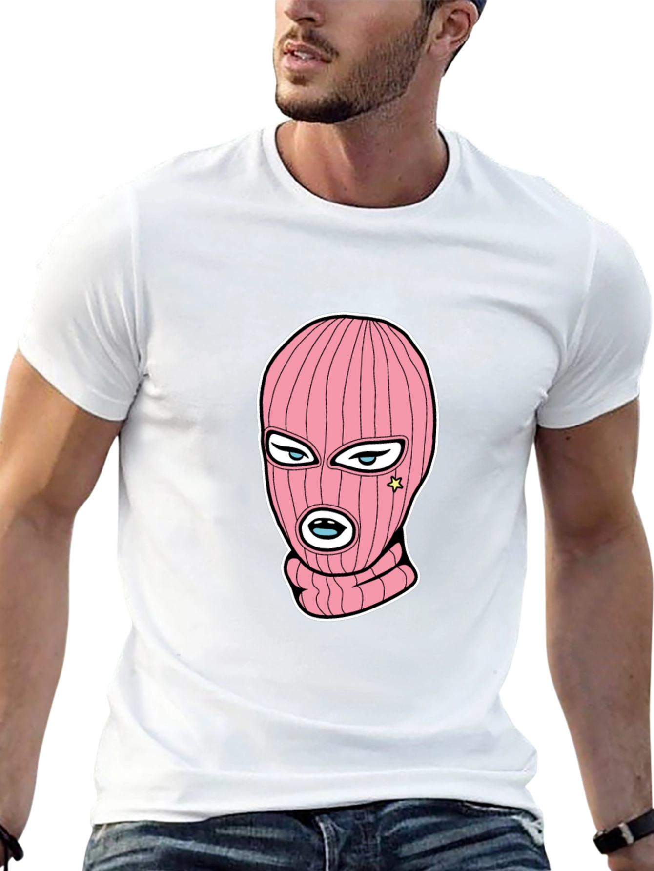 Black Tee with Pink Ski Mask Graphic