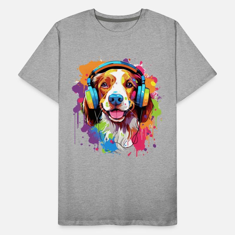 Colorful Brittany dog with headphones