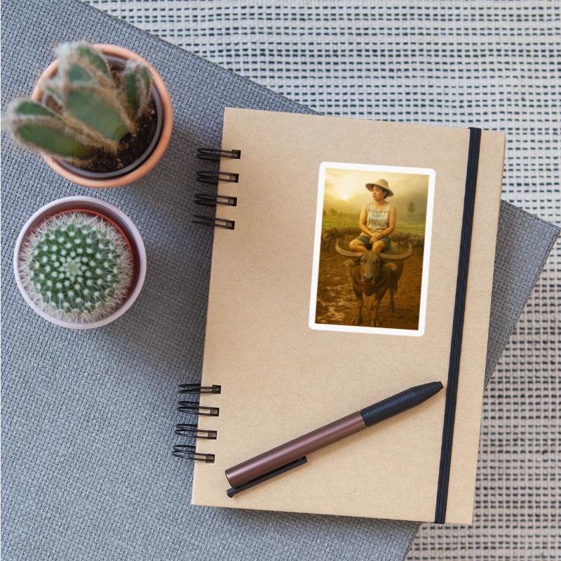 Contemplative Woman on Buffalo at Sunrise