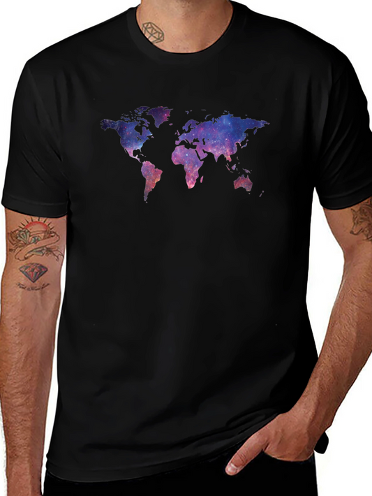 Galaxy World Map Black T-Shirt - Stylish Travel Tee