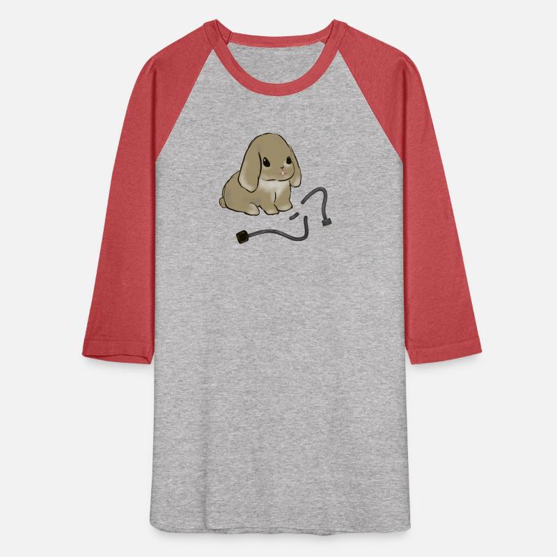 Cute Holland lop bunny biting phone cable